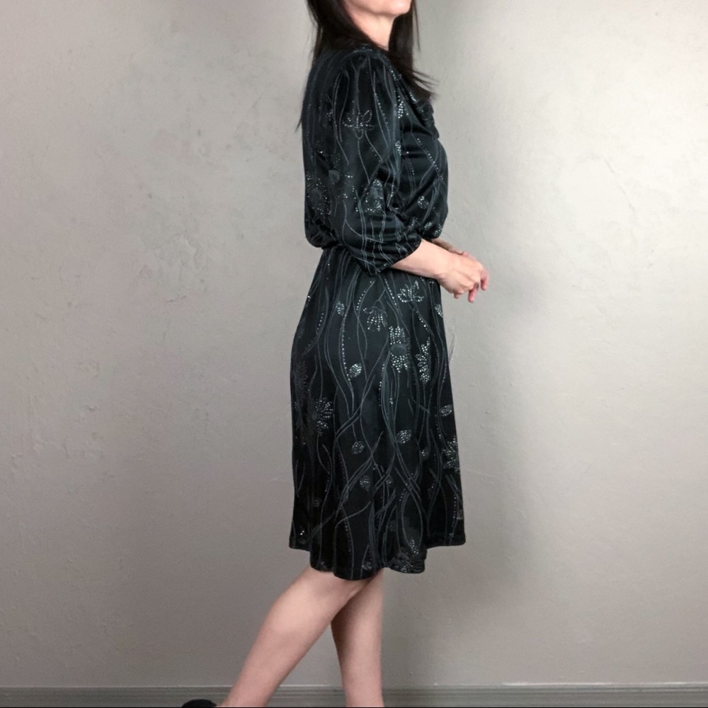 Vintage 1960s Black and Silver Cowl Neck Dress - Picture 4 of 9